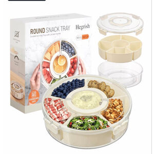 NEW Snackle Dishwasher Safety Divided Rotating Serving Tray Lid Handle Portable